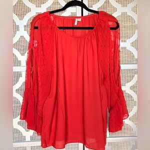 Cato Vibrant Red Blouse with Sheer Sleeves